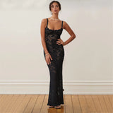 Toloer Summer New Women's Fashion One-Word Collar Sexy Perspective Lace Slim Dress Dress-Outfit