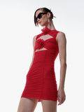 Women's New Sexy Hollow Sleeveless Dress Flower Decoration Folding Ass Dress Dress