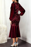 Elegant Sequins V Neck Long Sleeve Mermaid