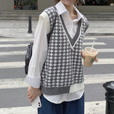 Color Knitted Vest For Women In 2024 Spring And Autumn New Korean Version Of The Chessboard Is Loose And Fashionable To Wear Sweater Vests.-Outfit