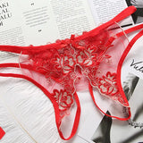 Transparent Embroidery Floral Lingerie G-String Fashion See Through Open Lace Thong Double Strap Hot Girl Underwear