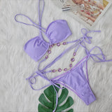 Toloer Crystal Diamond Bikini Hanging Neck Cross Strap Split Body Women's Swimsuit Beach Vacation Swimsuit New