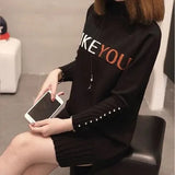 Knit Sweater Pullover NEW Autumn Winter Clothes Half Turtleneck Long-sleeved Bead Medium long Jumper Sweater Female