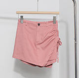 Real Shooting Babes Style Design Side Draw Rope Sexy High-Waisted Hip Skirt Irregular Elastic Short Skirt