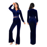 Women's Autumn 2023 New Women's Suit Leisure Fashion Velvet Cardigan Slim Two-Piece Set-Outfit