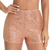 Women Sequins Shorts Summer Clothes Mid Waist Elastic Band Sparkly Glitter Hot Straight Leg Shorts Sexy Club Streetwear-Outfit