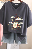 100% Cotton M-6XL T Shirt Chinese Lute Print Tshirt Short Sleeve Women's Top Summer Couple V Neck Oversized T