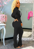 Casual Letter Print High Collar Long Sleeve Top And Stacked Pant Two Piece
