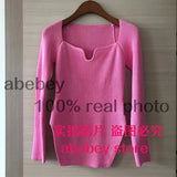 new spring sexy stylish sqaure collar full sleeves knitting pullover sexy slim T-shirt female top