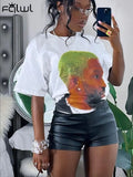 Summer Sexy Print Womens T-Shirt Ladies Casual Outfit For Women 2023 O Neck Short Sleeve Tee Shirts Human Figure