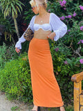 Vintage 90s Straight Long Skirt Women Y2K Sexy Solid Slim Elastic Waist Pencil Maxi Skirt 2000s Aesthetic