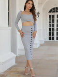 Hot Girl Knitted Dress Suit Skirt Autumn And Winter Long-Sleeved Short Navel Blouse + Hip Fork Skirt-Outfit