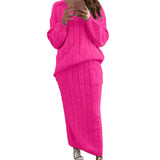 Autumer Winter Knit Pullover Crew Neck Long Sleeve Top Two Piece Sets Sweater Women Skirt Chic Pulls Korean Elegant