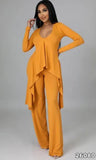 Knit V-Neck Irregular Top and Pants Elegant 2 Piece