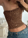 Waste Net Hole Beads Personalized Fabric Solid Color Sexy Hottie Side Strapped Bra Coat 2025