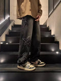 Street Jeans Men's Star Embroidery Design Straight Trousers Chao Brand Ins Loose Wide-Leg Trousers-Outfit