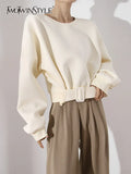 Loose Solid Sweatshirt For Women Round Neck Long Sleeve Minimalist Sweatshirts Female Korean Fashion Clothing