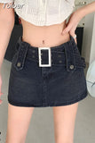 Sexy Punk Denim Micro Skirt Women Y2K Skort Summer Korean Belt Low Waist Slim Black Jeans Skirt Shorts Egirl