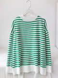 Green Striped Sweater Oversize Pullover For Women Loose Autumn Thin Knitted Tops 2022 Casual Womens Sweaters