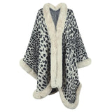 Women Coats & Jackets for Winter Leopard Color Faux Fur Collar Thick Warm Knitted Capes & Ponchos Autumn Outwear