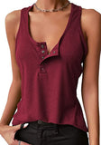 U-Neck Solid Cotton Blend Button Regular Tank
