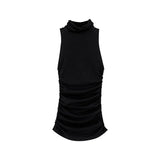 Wrinkle Waist High Collar Sleeveless Vest For Women In Spring And Summer The New Style Waist Shows Thin Black Underwear-Outfit
