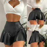 2023 Women Sexy PU Lether Shorts Skirts High Waist Soild Color Shorts Party Clubwear Summer Fashion A-Line Mini Skirt-Outfit