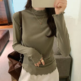 Velvet Bottomed Blouse With A New Autumn And Winter Black Semi-High Collar And A Polished Woolen Blouse In The Middle Of The Ear.-Outfit