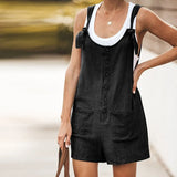 Jumpsuit Summer Sleeveless Solid Short Rompers Overalls Casual Button Pocket Strapless Woman Suspenders Bib Short