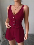 Temperament Thin Commuter Vest Shorts Solid Color Two-Piece