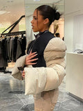 Sisterlinda Spring Patchwork Down Puffer Coat Women Jacket Extra Long Sleves Warm Bubble Christmas Cropped Outerwear Lady