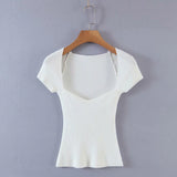 summer women sweater knitted pullover solid short sleeve slim white black korean style femme