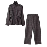 Decorative Short Top 2025 Spring Women's Long-Sleeved V-Neck Buckle Short