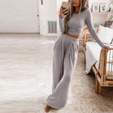 Women's Tracksuit Solid Basic Women T-shirt And Wide Leg Pants Loungewear Matching Sets Outfits Two Piece Set Jogging