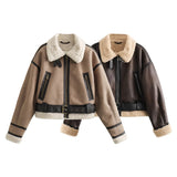 New Belt Trimmed With Fur Integrated Short Jacket Jacket-Outfit