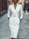 Elegant Spring And Autumn Long Sleeve Pocket Dress With