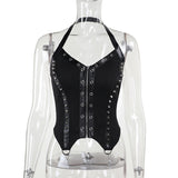 Summer 2024 New Hot Girl Blouse Dark Wind Street Leisure Hanging Neck Riveted Vest Girl-Outfit