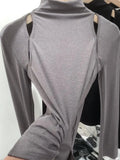 Pure Hot Girl Hollowed-Out Knitted Long-Sleeved Bottomed-Out Blouse With A Slim, Slim And Half-High Collar In Spring And Autumn-Outfit
