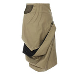 High Waist Khaki Irregular Pleated Long Color-block Half-body Skirt Women Fashion Tide New Spring Autumn 2023
