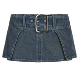 Rockmore y2k Super Short Jean Skirts Belt Design Fashion Sexy Low Waisted Mini Skirts Women Summer Beach Party Skirts 90s