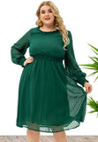 Elegant Plus Size Dot Print Round Neck Long Sleeve Midi