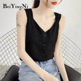 Chiffon Fresh Single-breasted Female Tops Sexy Korean All-match Top Tank 2019 Vintage Sleeveless Camis Blouse Tee