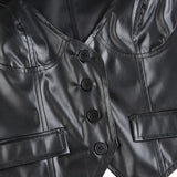Women Vest Leather Crop Tops Summer Clothes V Neck Sleeveless Button Closure Design Slim Breathable Tank Tops Streetwear-Outfit