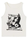 Grunge Print Sleeveless Sexy Tank Top for Women Ribbed Knit Vest Streetwear Aesthetic Clothing Female Crop Top Women 2000s-Outfit