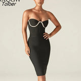 Rhinestoned Women Bandage Sparkly Dress Sexy Strapless Wrap Chest Halter Bodycon Diamond Club Party Dresses