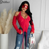 Sexy Halter Irregular Croped Stacked Crop Top Women Casual Patchwork Mesh Street Tshirt Fall Backless Zipper Club