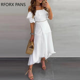 Shoulder Ruffle Tops Split Skirt Sets-Outfit