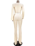 Autumn Solid Anti Traffic Line 2 Two Piece Sets Casual Outfit For Women 2023 Casual Crop Top And Flare Pants Set