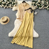 Temperament Two Sets Of Women's Languid Languid Wind Outside The Thin Loose Long-Sleeved Sunscreen Jacket + Sling