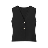 Summer New Temperament Fashion V-Neck Sleeveless Single-Claw Buckle Solid-Colored Vest Vest Women